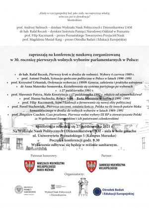 Konferencja z okazji 30. rocznicy pierwszych wolnych wyborów parlamentarnych w Polsce